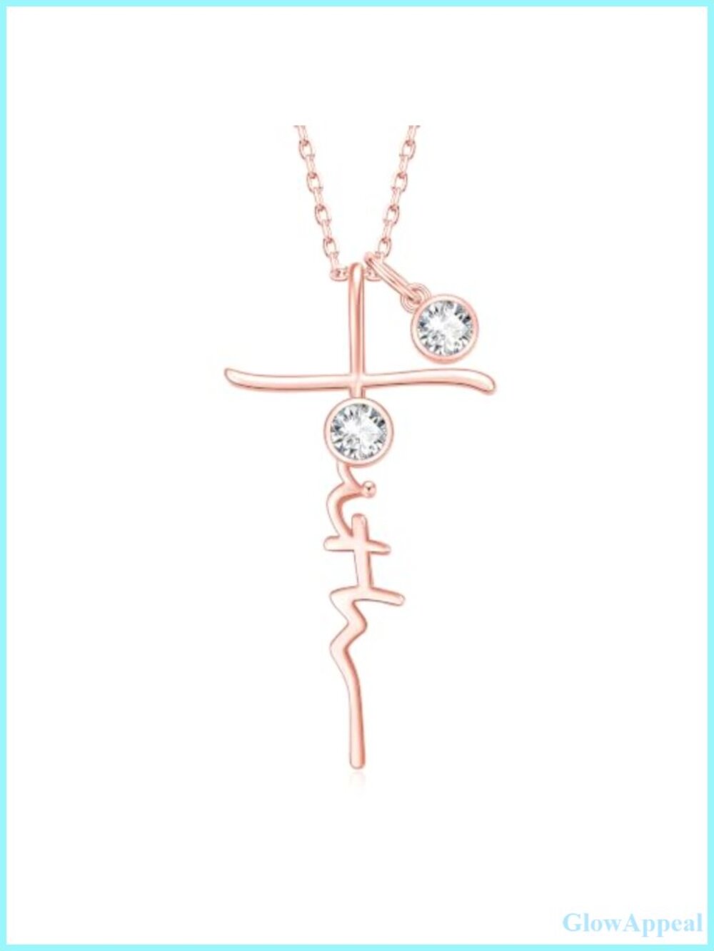 Cross Faith Double Birthstone Necklace Rose Gold Plated Women Christian Jewelry